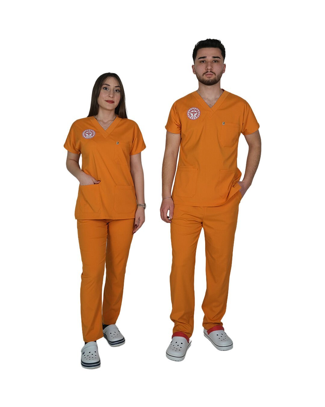 01KZE084E17MV7C1WNN7ANV94K.jpg Klinik Destek Forması (Orange Ochre) Likralı V Yaka Takım - Görsel 1